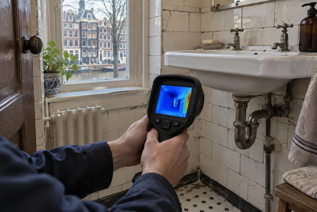 Lekdetectie Leidschendam – badkamer met oude leidingen achter de tegels