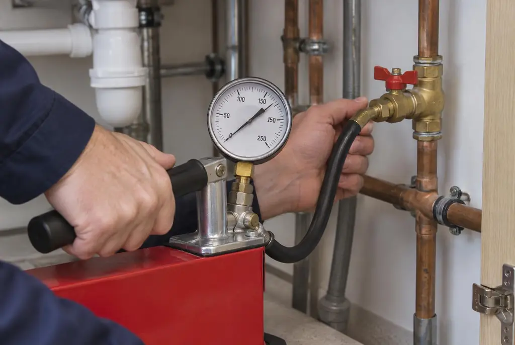Lekdetectie Leidschendam – druktest op een waterleiding met een manometer