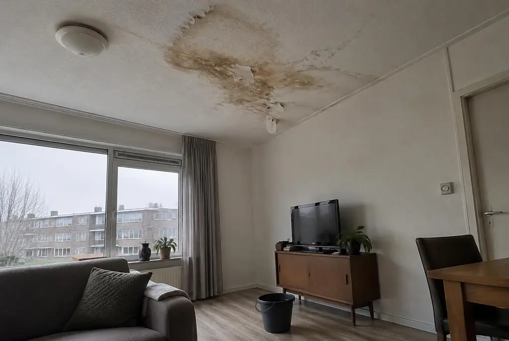 Lekdetectie Leidschendam – vochtplek op het plafond onder een badkamer